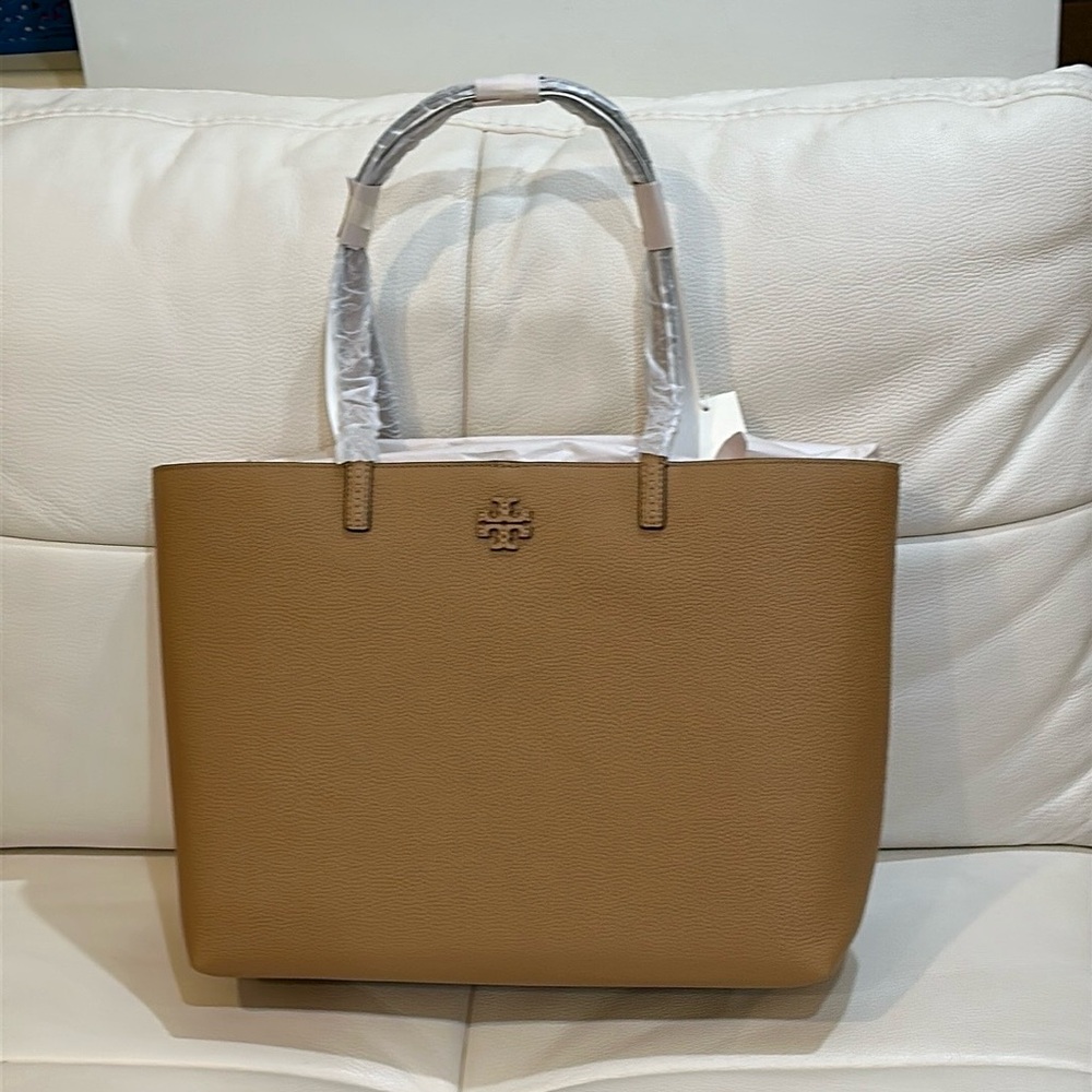 NWT Tory Burch McGraw Leather Tote in Tiramisu Brown Color with Dust Bag - Picture 2 of 15
